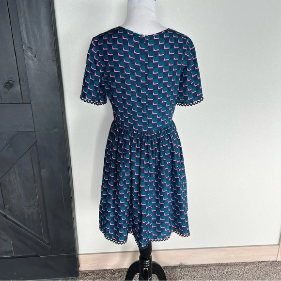 NWOT KENZO Silk Jacquard Scalloped Check Dress Blue Designer Women’s Small - Picture 9 of 13